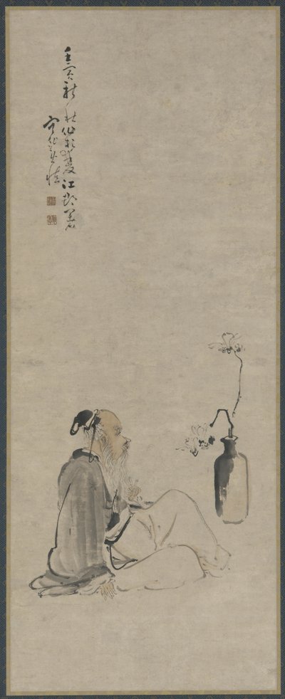 Old Man Gazing at Branches of Magnolia in a Vase, Qing dynasty, 1722 by Huang Shen